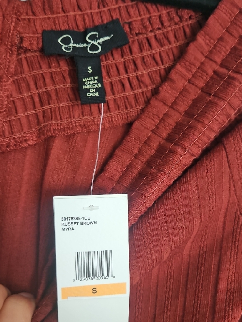 Jessica Simpson Rust Brown Ribbed Off-Shoulder Top - Picture 2 of 4